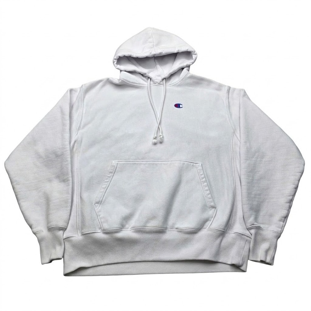 Champion Reverse Weave Hoodie Mens Large White Embroidered C Logo Heavy GF68